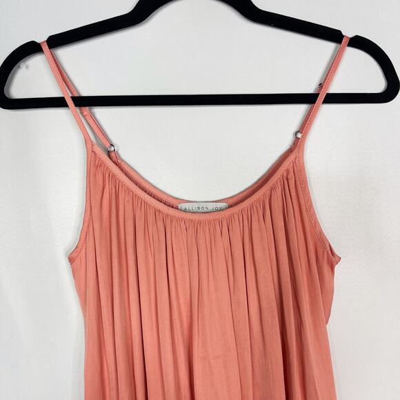 Allison Joy XSmall XS Coral Orange Pleated Camisole Tank Top Scoop Neck Satin - Picture 3 of 8